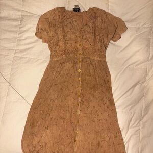 Elegant Tan Button-Down Dress